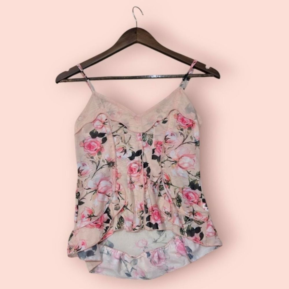 ❤️2/$18 River Island cream and pink floral Lace Trim Spagetti Straps Top 6